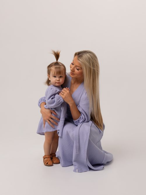 Me & Mini Me musliinkleitide komplekt, lavendel