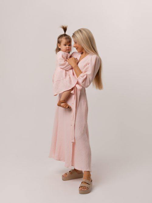 Me & Mini Me musliinkleitide komplekt, heleroosa