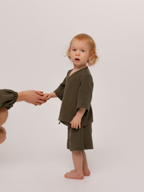 Mini Me musliinkomplekt, khaki