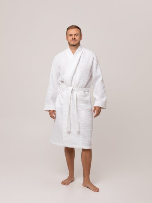 Waffle meeste hommikumantel, valge