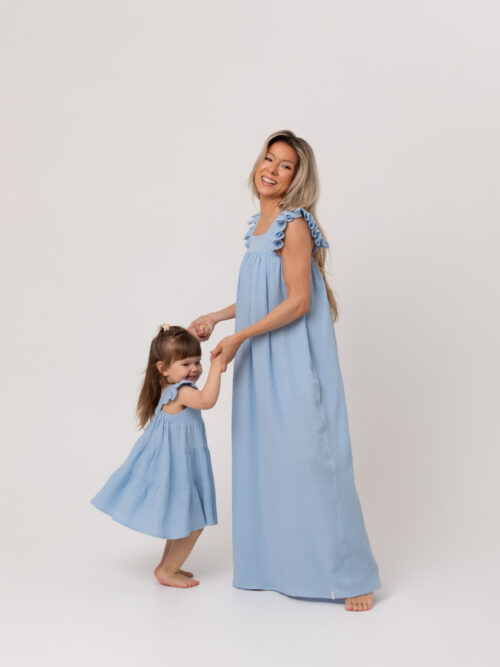 Mommy and Me volangidega musliinkleidid, helesinine